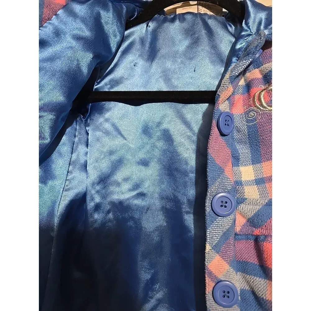 Disney Princess Blue Plaid‎ Cinderella Fleece Hoodie Jacket Kids Girls Size 3T